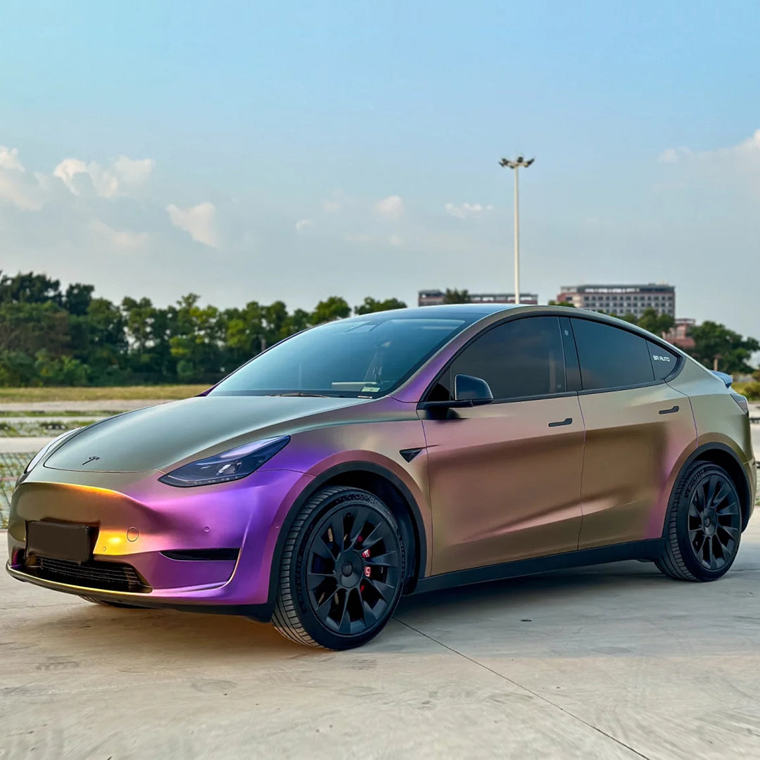 Tesla Model Y|Satin Chameleon Purple Gold Vinyl Wrap|Eowrap