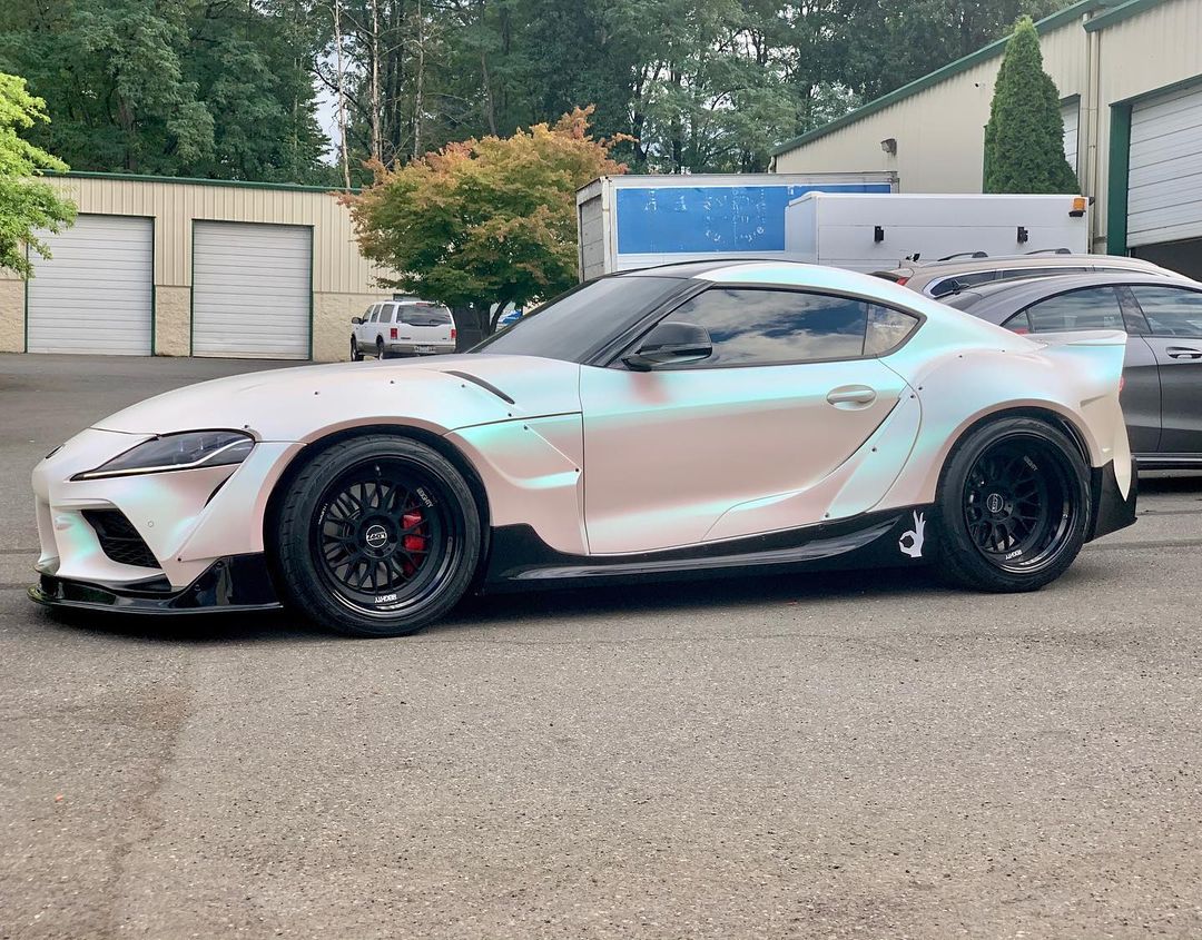 Toyota Supra|Glitter Metallic Matte Aurora White Vinyl Wrap|Eowrap