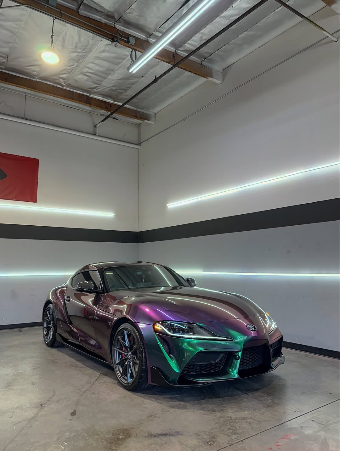 Galaxy Gloss Spectrum Purple Green Color Shift Vinyl Wrap installed on Toyota GR Supra (A90) GR Supra (A90)