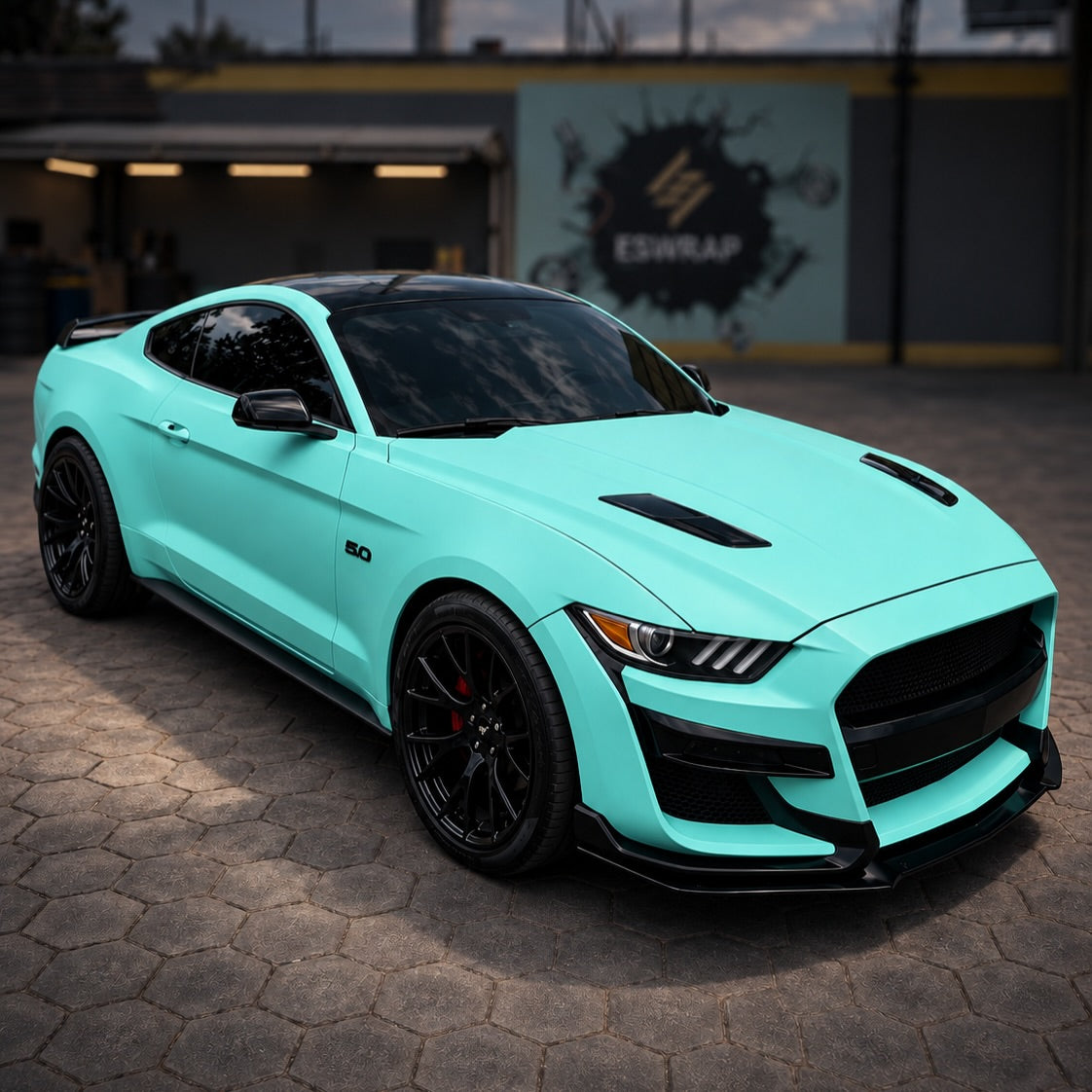 Matte Teal Vinyl Wrap installed on Ford Mustang (S550) Mustang (S550)