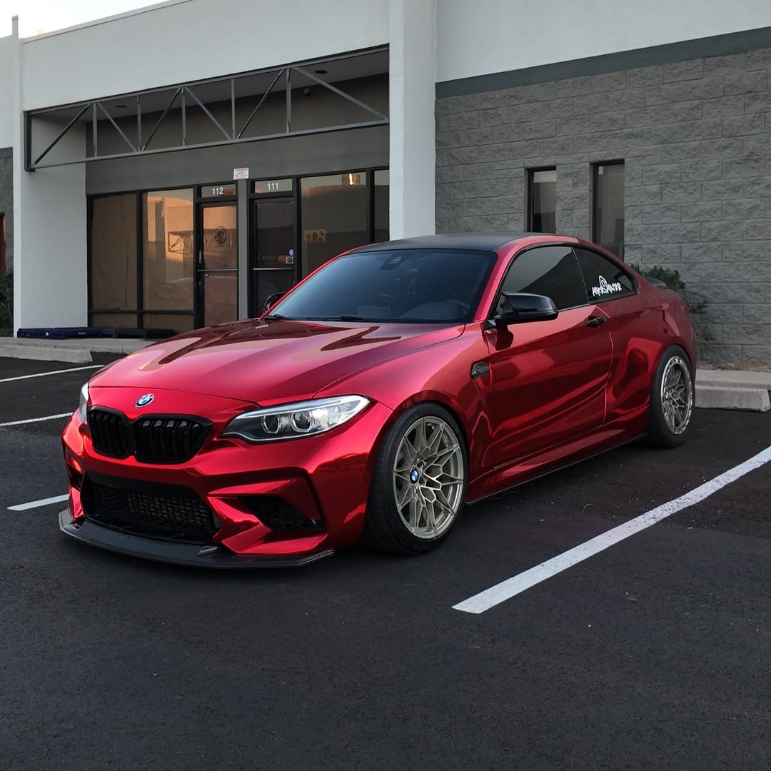 Mirror Chrome Red Vinyl Wrap installed on BMW M2 (F87) M2 (F87)