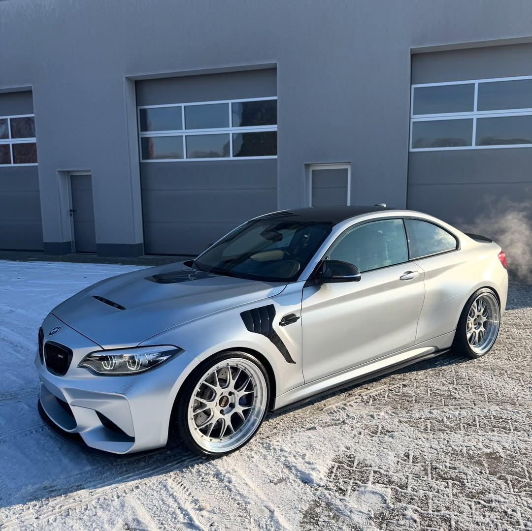 Satin Chrome Aluminum White Vinyl Wrap installed on BMW M2 (F87) M2 (F87)