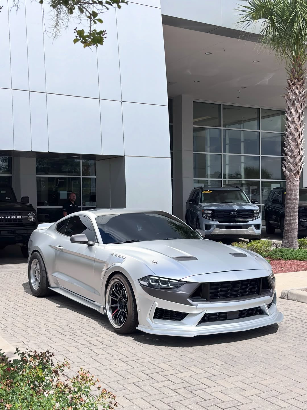 Satin Chrome Aluminum White Vinyl Wrap installed on Ford Mustang (S650) Mustang (S650)