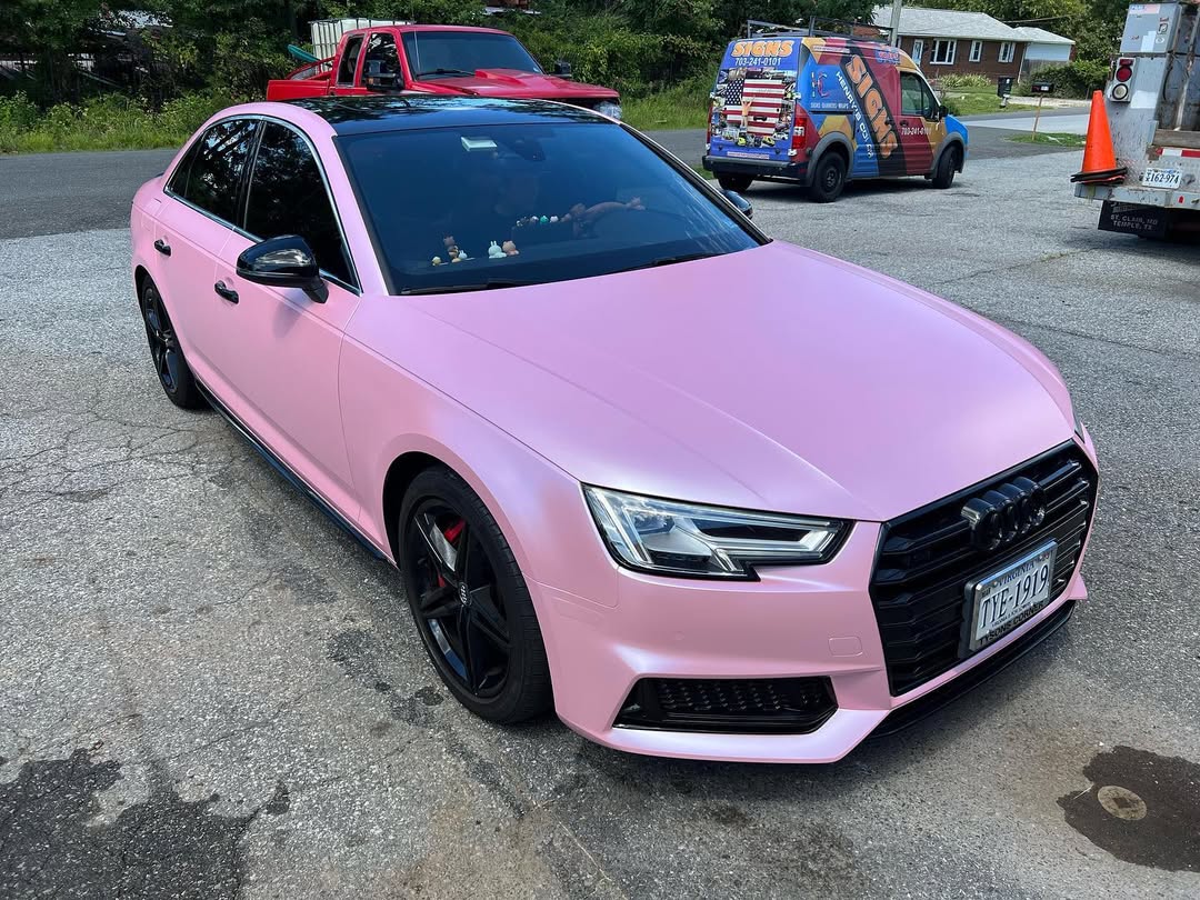 Satin Chrome Blossom Pink Vinyl Wrap installed on Audi A4 Sedan (B9) A4 Sedan (B9)