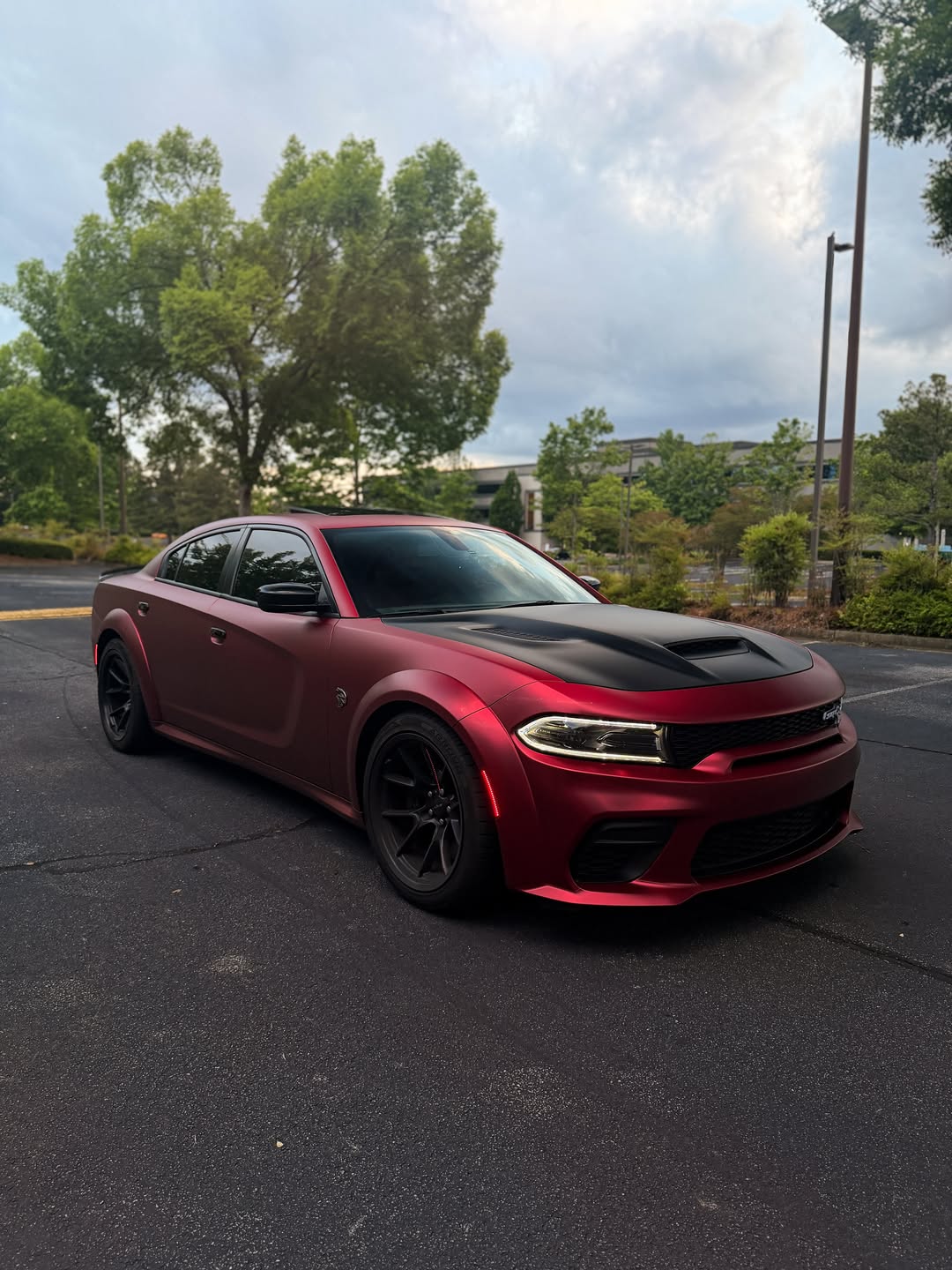 Satin Chrome Romanee Red Vinyl Wrap installed on Dodge Charger SRT Hellcat Widebody (LD) Charger SRT Hellcat Widebody (LD)