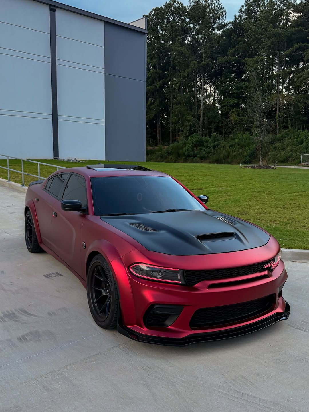 Satin Chrome Romanee Red Vinyl Wrap installed on Dodge Charger SRT Hellcat Widebody (LD) Charger SRT Hellcat Widebody (LD)