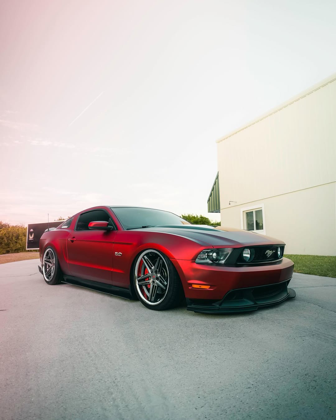 Satin Chrome Romanee Red Vinyl Wrap installed on Ford Mustang GT (S197) Mustang GT (S197)