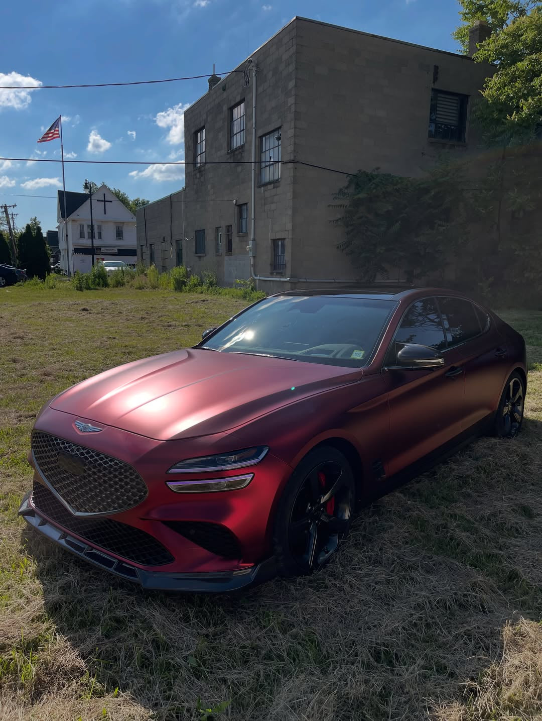 Satin Chrome Romanee Red Vinyl Wrap installed on Genesis G70 (IK facelift) G70 (IK facelift)