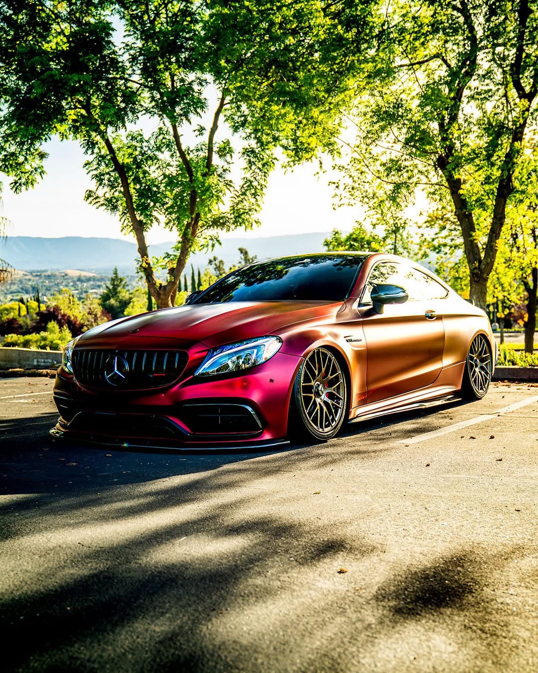Satin Chrome Romanee Red Vinyl Wrap installed on Mercedes-AMG C 63 S Coupé (C205) C 63 S Coupé (C205)
